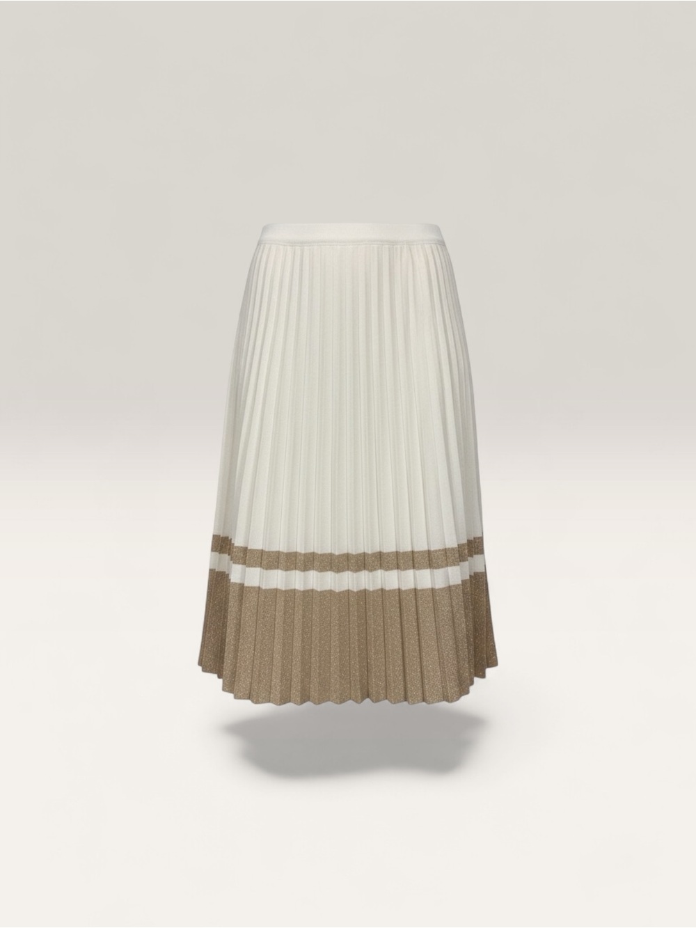 Women’s elastic Waist Ribbed Midi Skirt in Cream and Beige W/ Gold Shimmer